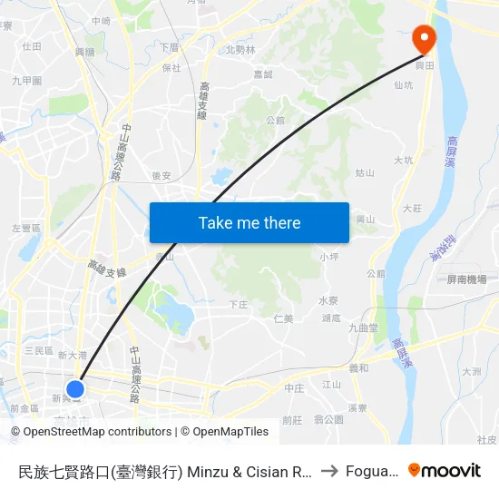 民族七賢路口(臺灣銀行) Minzu & Cisian Rd. Intersection(Bank Of Taiwan) to Foguangshan map
