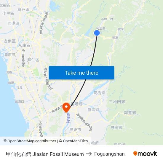 甲仙化石館 Jiasian Fossil Museum to Foguangshan map