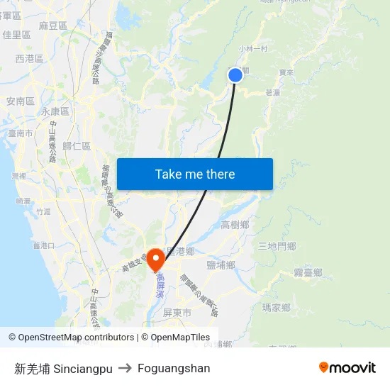 新羌埔 Sinciangpu to Foguangshan map