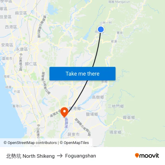 北勢坑 North Shikeng to Foguangshan map