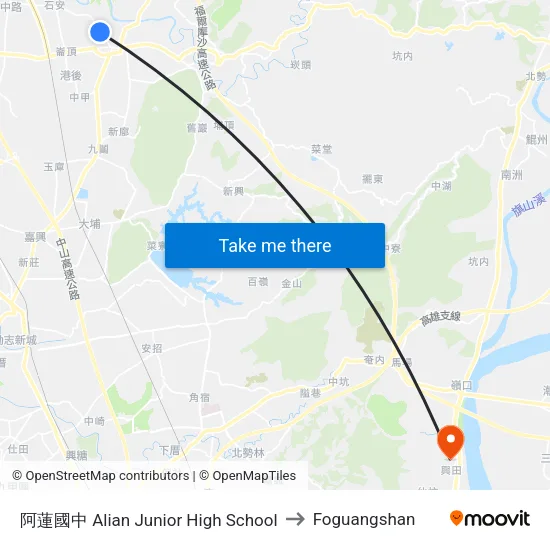 阿蓮國中 Alian Junior High School to Foguangshan map