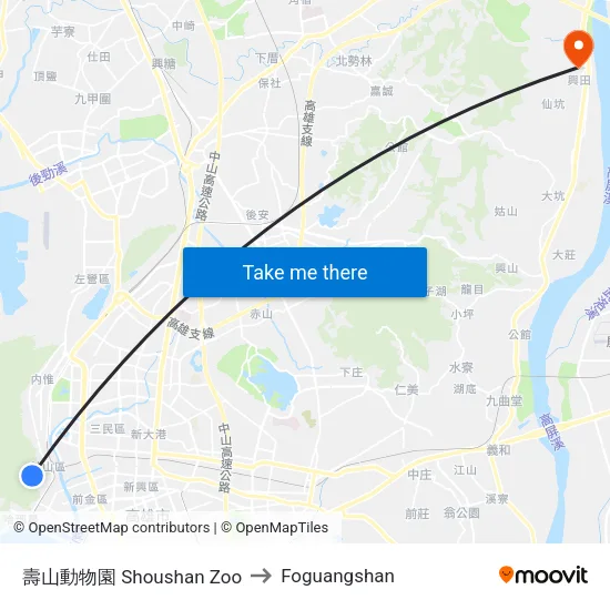 壽山動物園 Shoushan Zoo to Foguangshan map