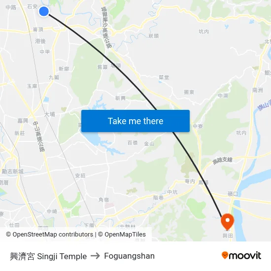 Singji Temple to Foguangshan map