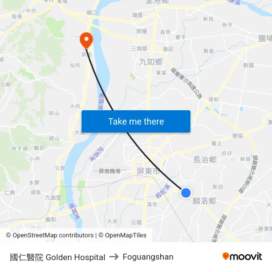 國仁醫院 Golden Hospital to Foguangshan map