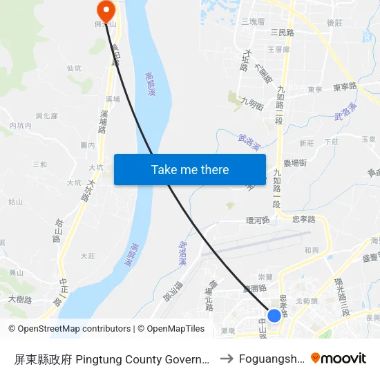 屏東縣政府 Pingtung County Government to Foguangshan map