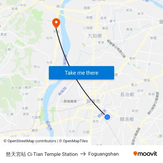 慈天宮站 Ci-Tian Temple Station to Foguangshan map