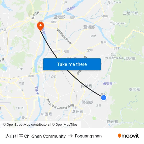 赤山社區 Chi-Shan Community to Foguangshan map