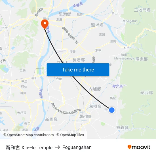 新和宮 Xin-He Temple to Foguangshan map