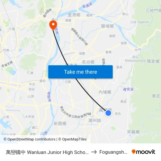 萬巒國中 Wanluan Junior High School to Foguangshan map