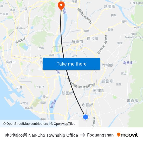 南州鄉公所 Nan-Cho Township Office to Foguangshan map