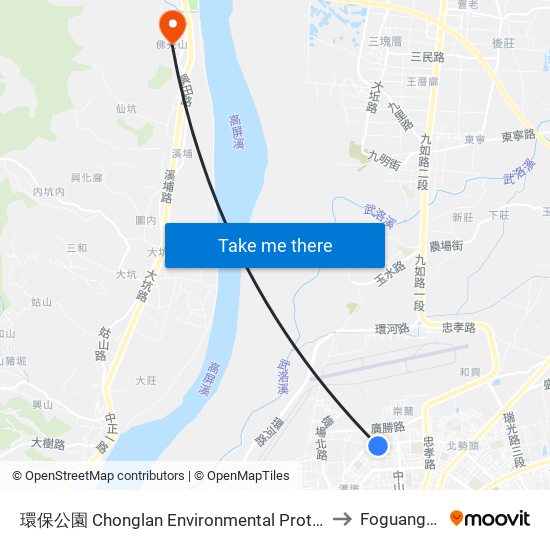 環保公園 Chonglan Environmental Protection Park to Foguangshan map