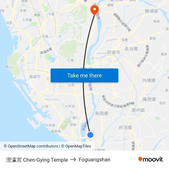 澄瀛宮 Chen-Gying Temple to Foguangshan map