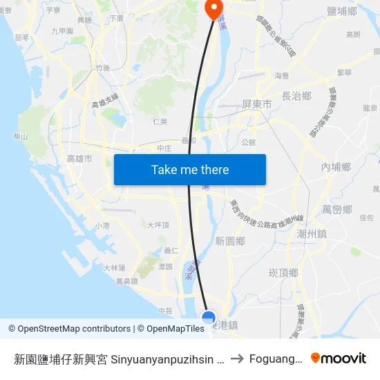 新園鹽埔仔新興宮 Sinyuanyanpuzihsin Sing Temple to Foguangshan map