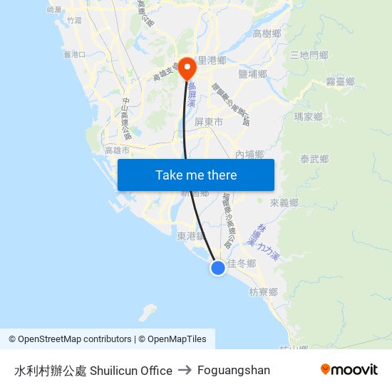 水利村辦公處 Shuilicun Office to Foguangshan map