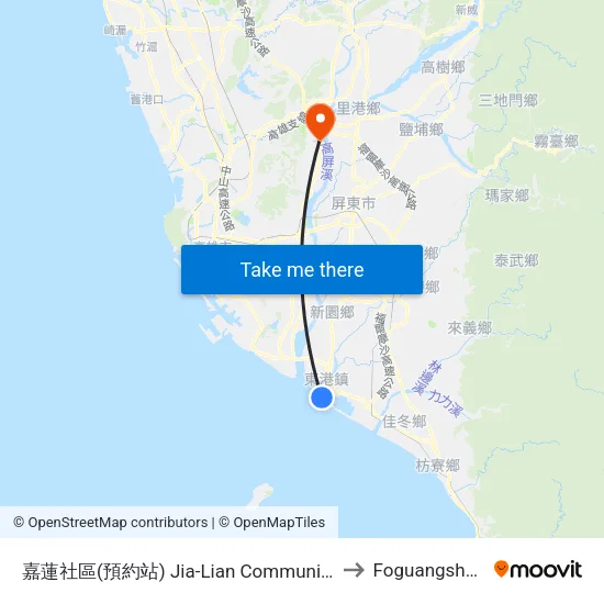 嘉蓮社區(預約站) Jia-Lian Community to Foguangshan map