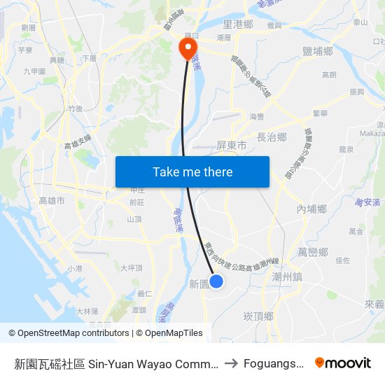 新園瓦磘社區 Sin-Yuan Wayao Community to Foguangshan map