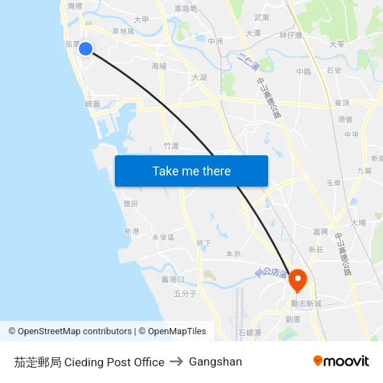 Cieding Post Office to Gangshan map