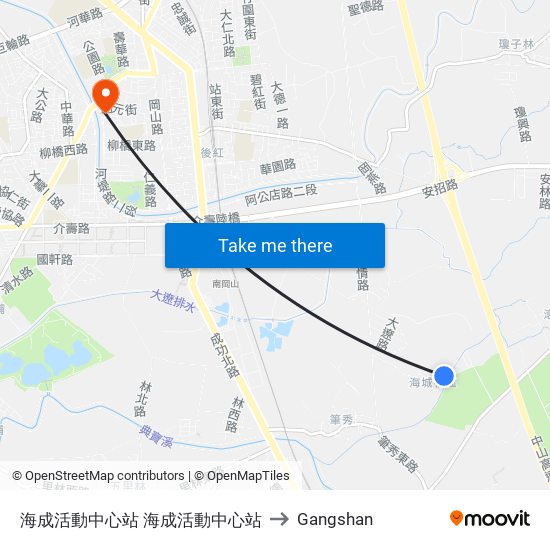 海成活動中心站 海成活動中心站 to Gangshan map
