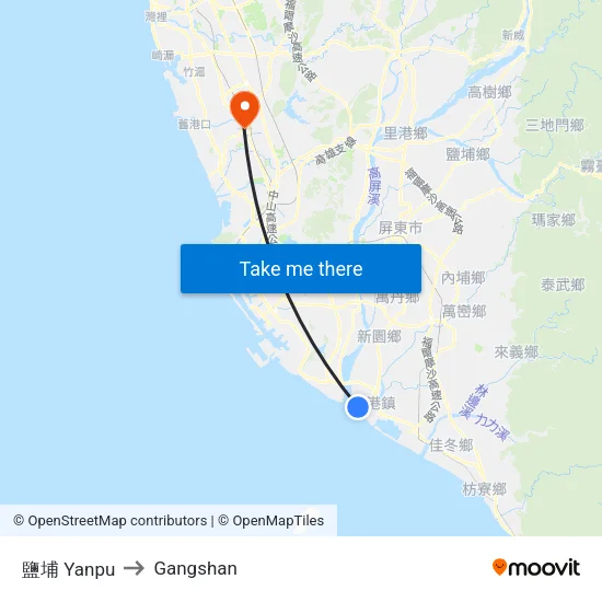 Yanpu to Gangshan map