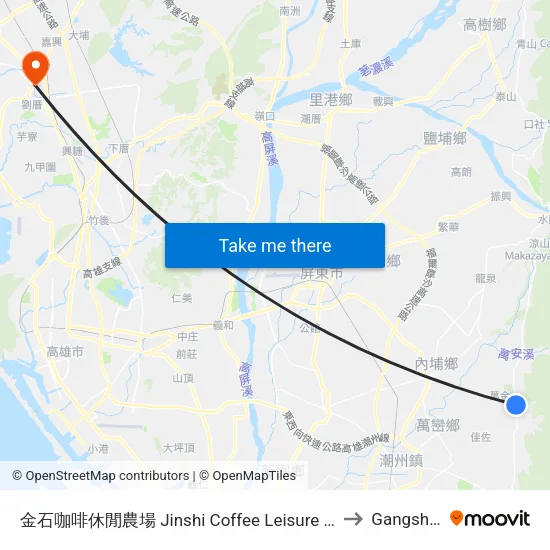 金石咖啡休閒農場 Jinshi Coffee Leisure Farm to Gangshan map