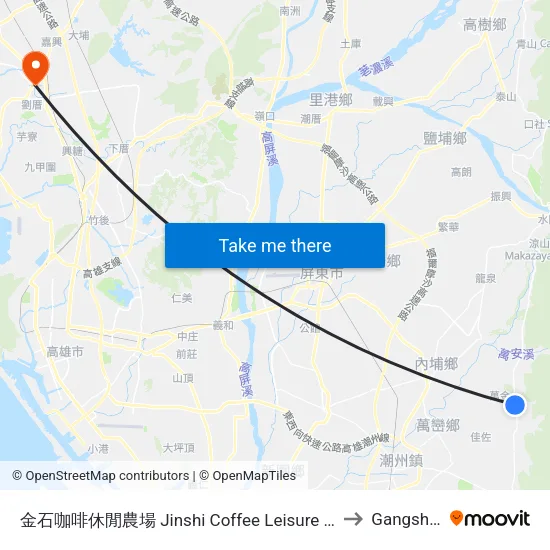 金石咖啡休閒農場 Jinshi Coffee Leisure Farm to Gangshan map