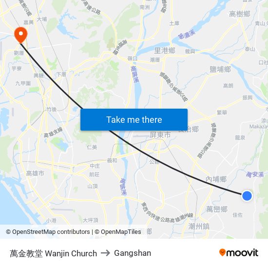 萬金教堂 Wanjin Church to Gangshan map