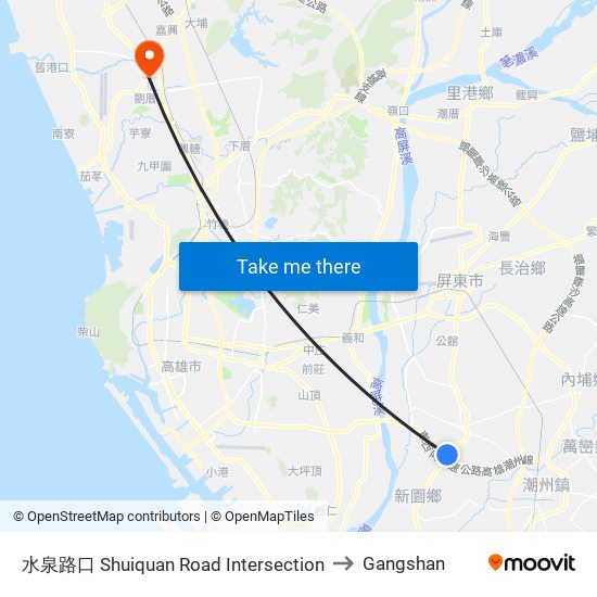 水泉路口 Shuiquan Road Intersection to Gangshan map