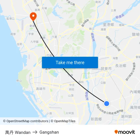 Wandan to Gangshan map