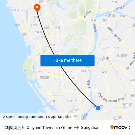 新園鄉公所 Xinyuan Township Office to Gangshan map