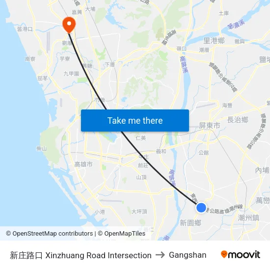 新庄路口 Xinzhuang Road Intersection to Gangshan map