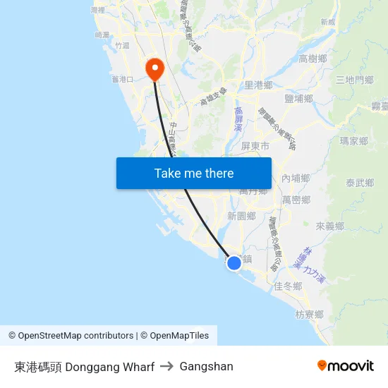 東港碼頭 Donggang Wharf to Gangshan map