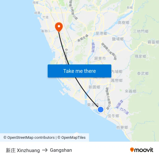 新庄 Xinzhuang to Gangshan map