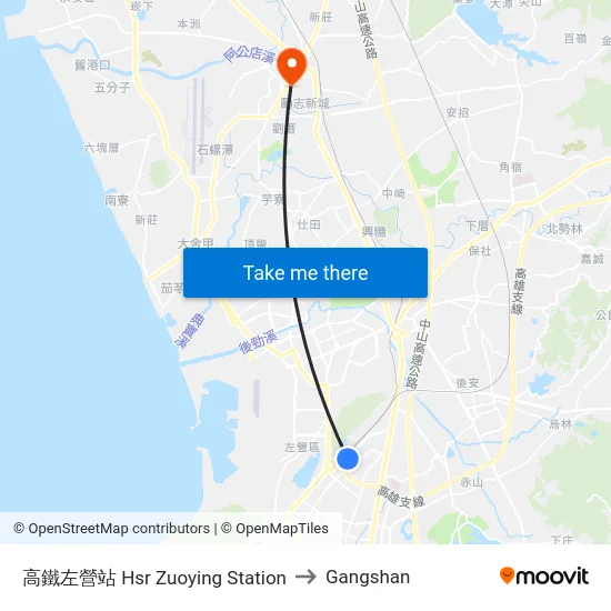 高鐵左營站 Hsr Zuoying Station to Gangshan map