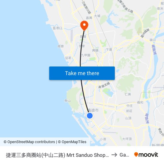 捷運三多商圈站(中山二路) Mrt Sanduo Shopping District Station (Jhongshan 2nd Rd.) to Gangshan map