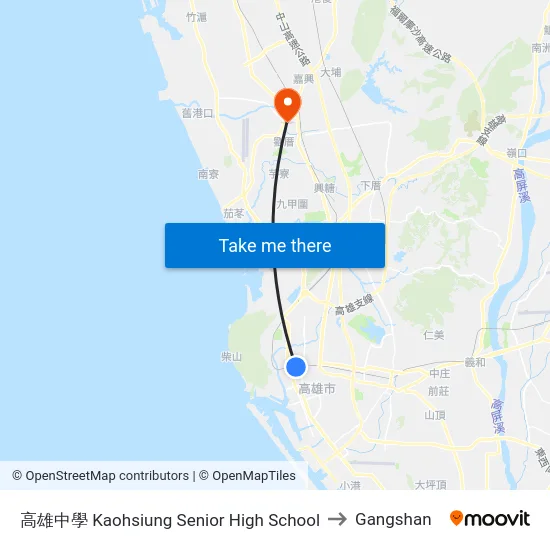 高雄中學 Kaohsiung Senior High School to Gangshan map