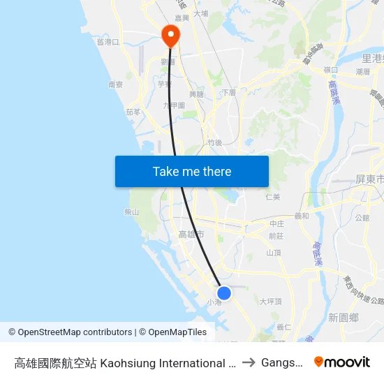 高雄國際航空站 Kaohsiung International Airport to Gangshan map