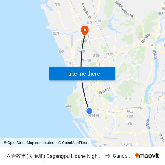 六合夜市(大港埔) Dagangpu Liouhe Night Market to Gangshan map