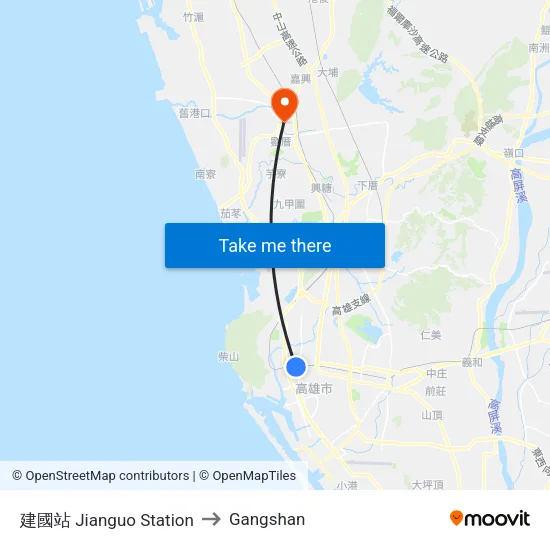 建國站 Jianguo Station to Gangshan map