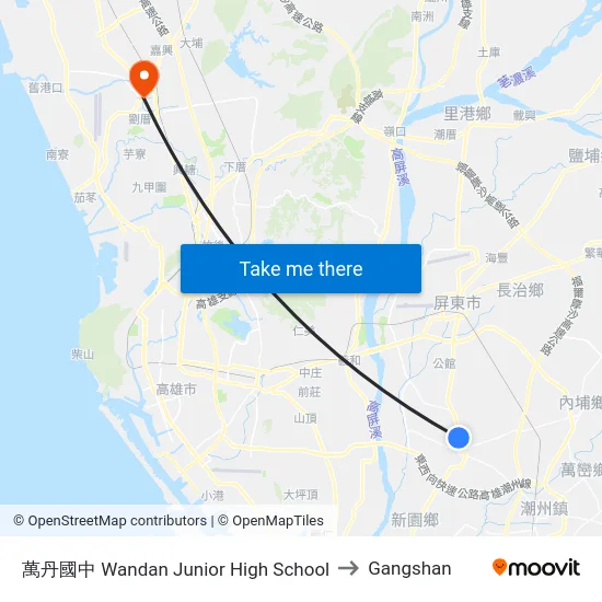 萬丹國中 Wandan Junior High School to Gangshan map