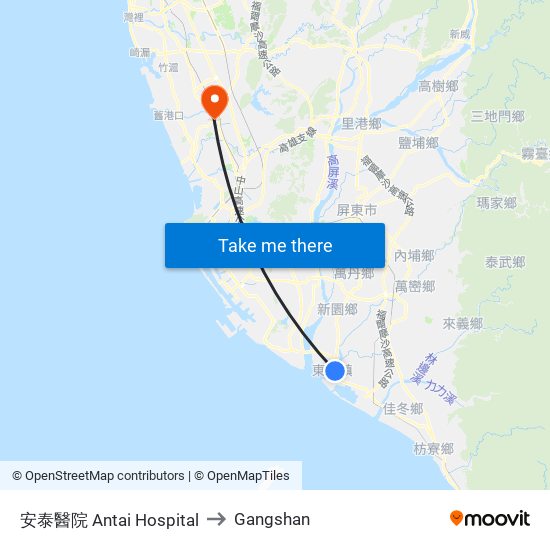 安泰醫院 Antai Hospital to Gangshan map