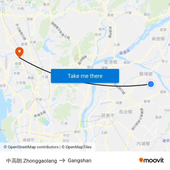 Zhonggaolang to Gangshan map