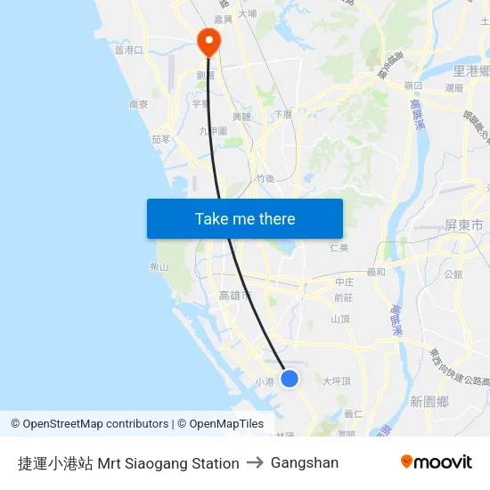 捷運小港站 Mrt Siaogang Station to Gangshan map