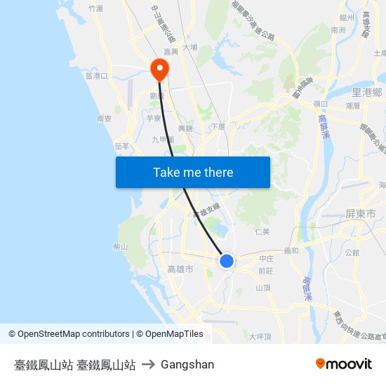 臺鐵鳳山站 臺鐵鳳山站 to Gangshan map