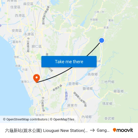 六龜新站(親水公園) Liouguei New Station(Hydrophilic Park) to Gangshan map