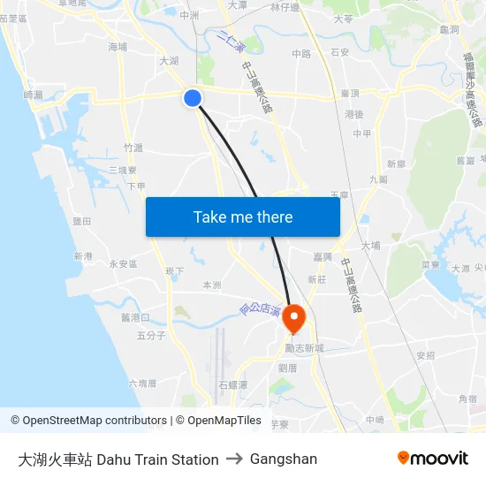 大湖火車站 Dahu Train Station to Gangshan map