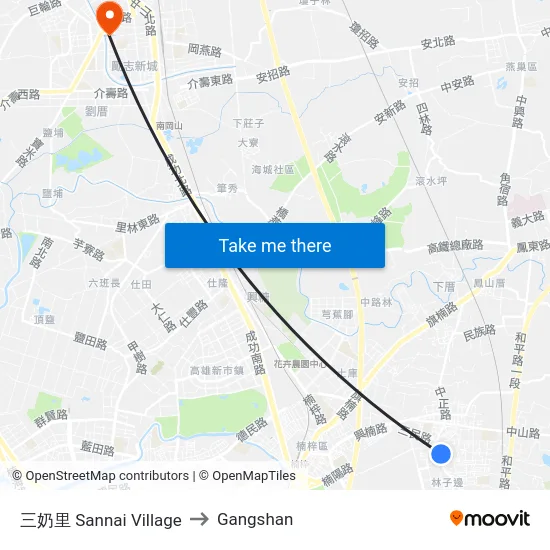 三奶里 Sannai Village to Gangshan map