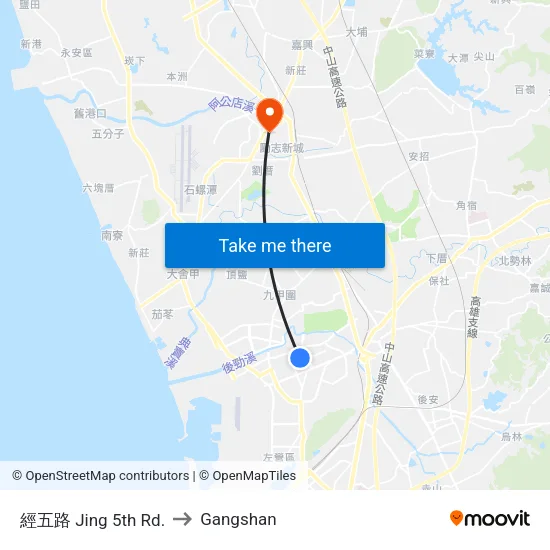 Jing 5th Rd. to Gangshan map