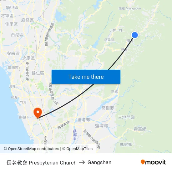 長老教會 Presbyterian Church to Gangshan map