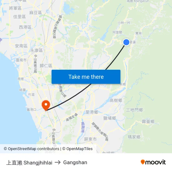 上直瀨 Shangjhihlai to Gangshan map