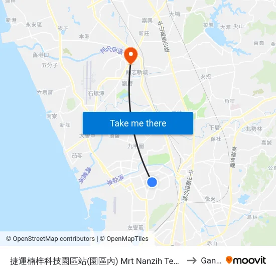 捷運楠梓科技園區站(園區內) Mrt Nanzih Technology Industrial Park (Industrial Park) to Gangshan map